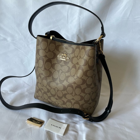 Coach Tan and Black Signature Bucket Bag - Picture 1 of 3